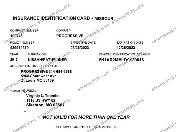USA Missouri insurance ID card